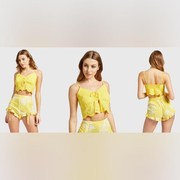 NWT Yamamay Optical White Eyelet Tie Crop Top Retro ATOD122008 Scalloped Shirred - Picture 9 of 9